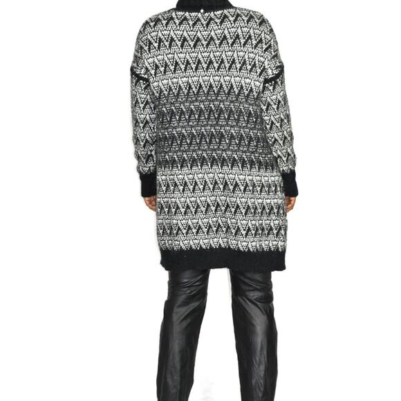 Cynthia Rowley Sweater Black Alpaca Open Front Cardigan Long Chunky Size Medium - Picture 2 of 12